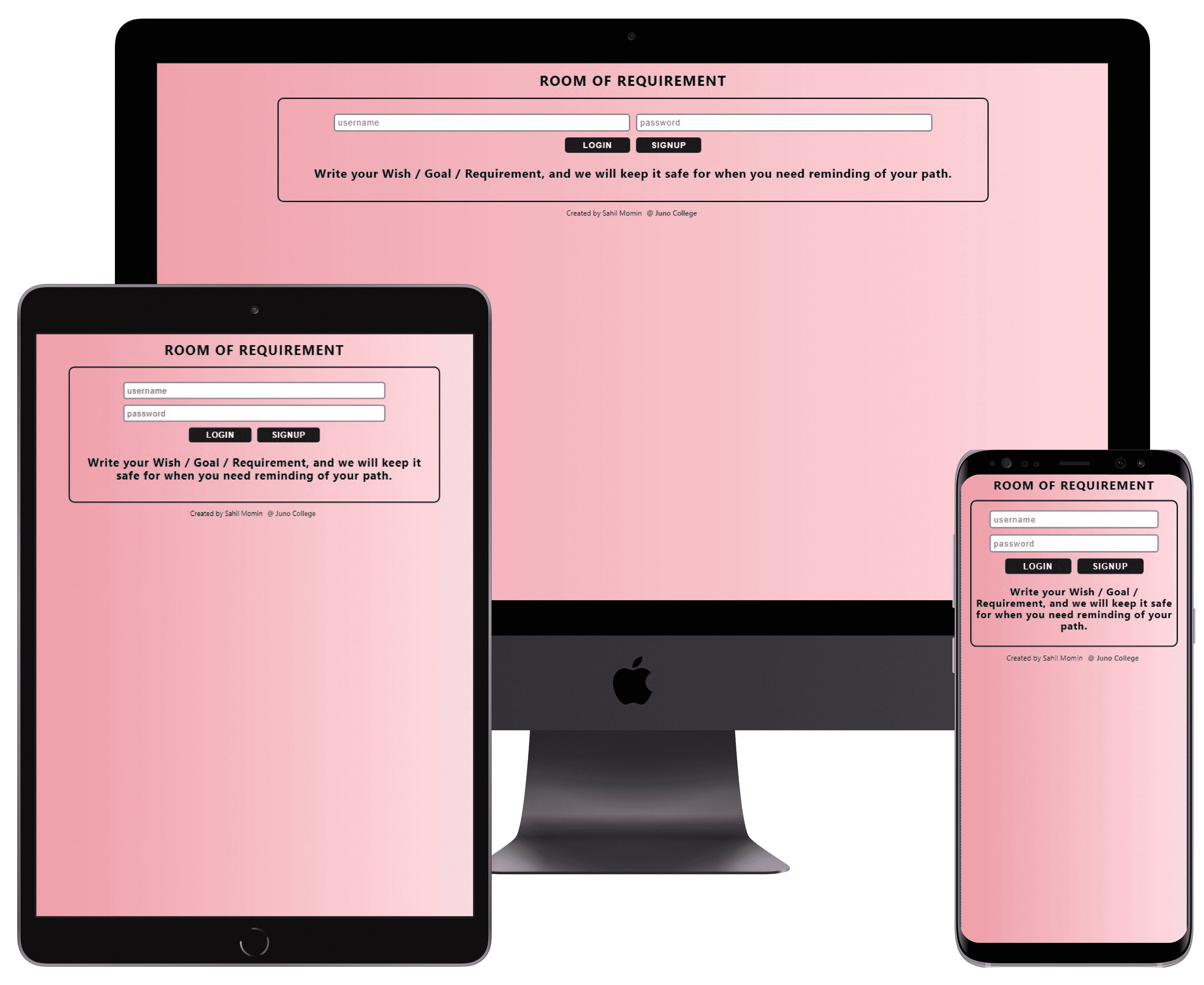 main page of room of requirement app